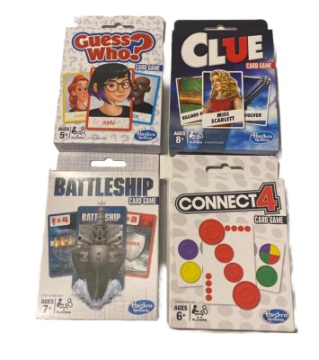 Travel Game Card Game Set Battleship, Connect 4, Guess Who, Clue (4pk) New