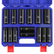 WORKPRO 14Piece 1/2" Drive Deep Impact Socket Set 3/8"-1-1/4" w/Case SAE 6-Point