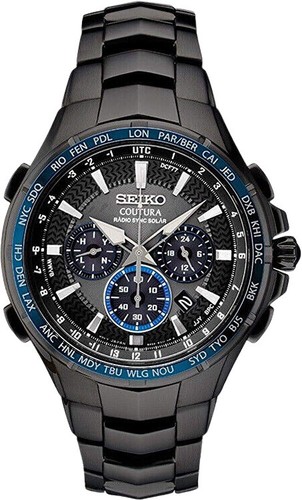 Seiko Coutura Radio Sync Solar Chronograph 44.5 mm Black Dial Men's Watch SSG021