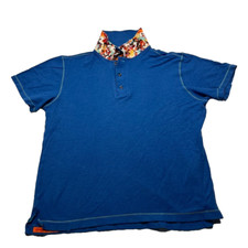 Robert Graham Polo Shirt Mens Medium Blue Cotton Blend Preppy Casual Flip Collar