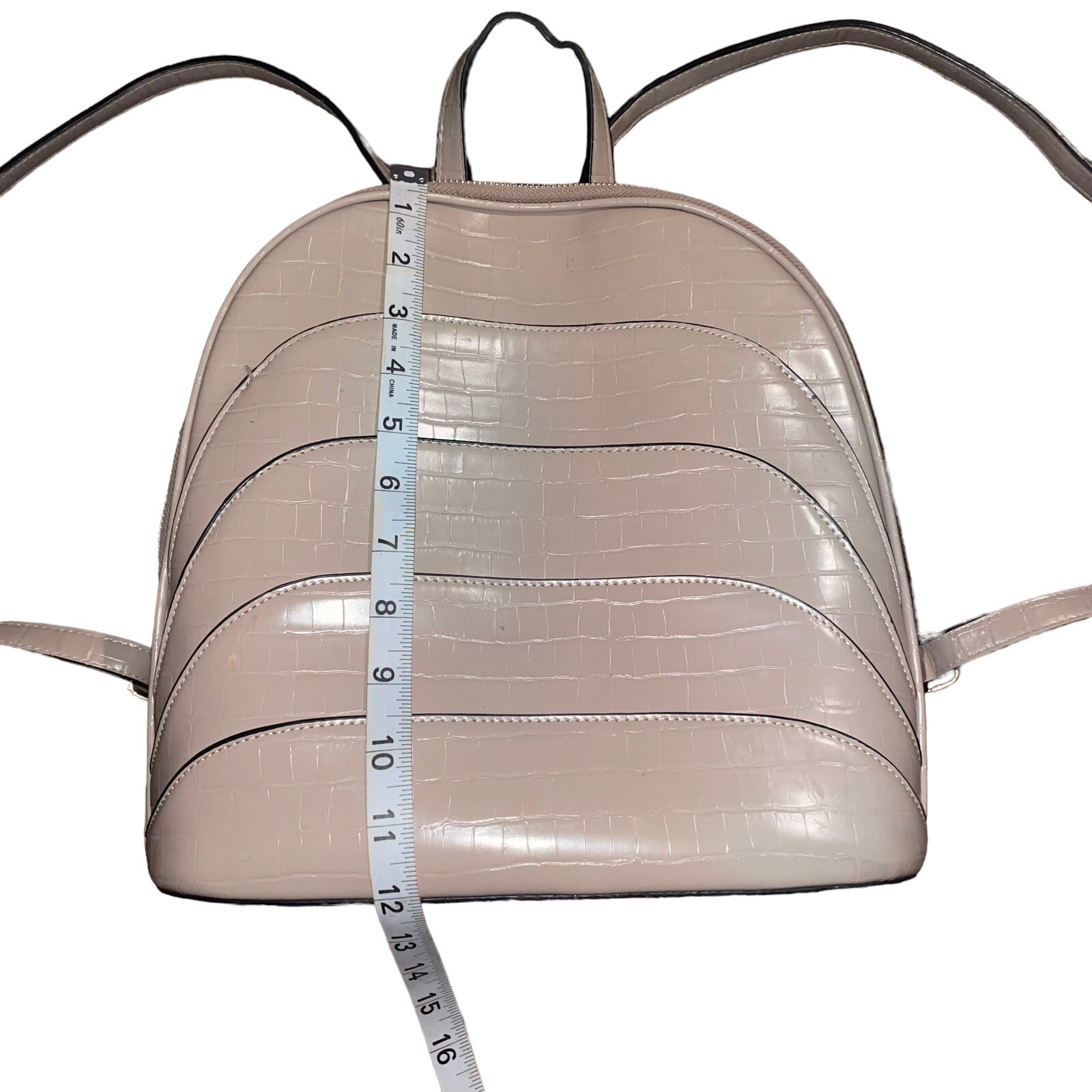 Beige Rounded Mini Backpack with Brown Inner Lini… - image 3