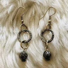 Boho Silver Tone Rose On Hoops Pierced Earrings Party Holiday Costume Jewelry