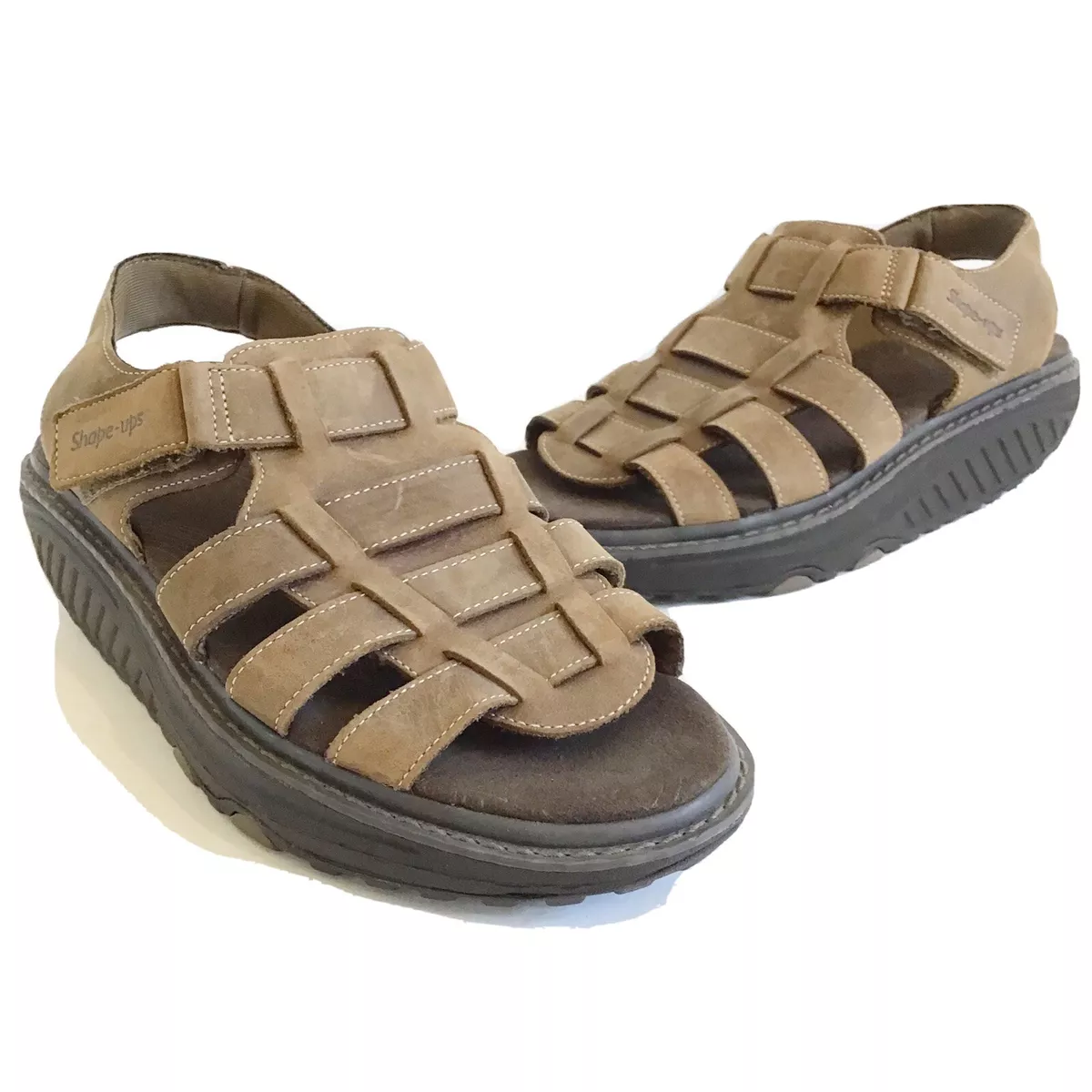 Hurtigt Stikke ud barndom Skechers Shape Ups Sandals womens 9.5 brown leather toning | eBay