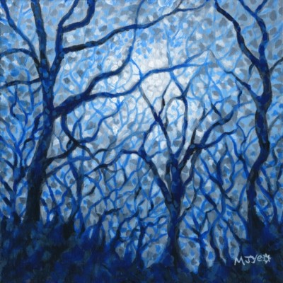 Dämmerungsbäume impressionistische Kunst, Original Acrylgemälde, 12x12''