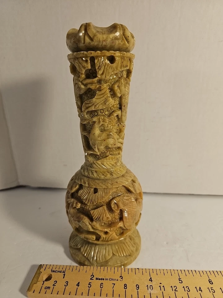 Jarrón de mármol de granito tallado a mano antiguo de colección... 8 1/2 pulgadas Foto 4 de 4