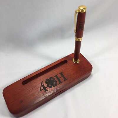 4 H Rosewood Pen Desk Set Laser Engraved Twist Action Ballpoint Ebay