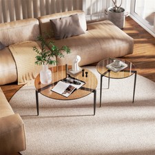 Modern Coffee Table Round Glass Side End Table Accent Table for Cafe Home D cor