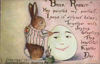 AMC Easter Fantasy Rabbit Paints Face on Egg Painting c1910 Postcard