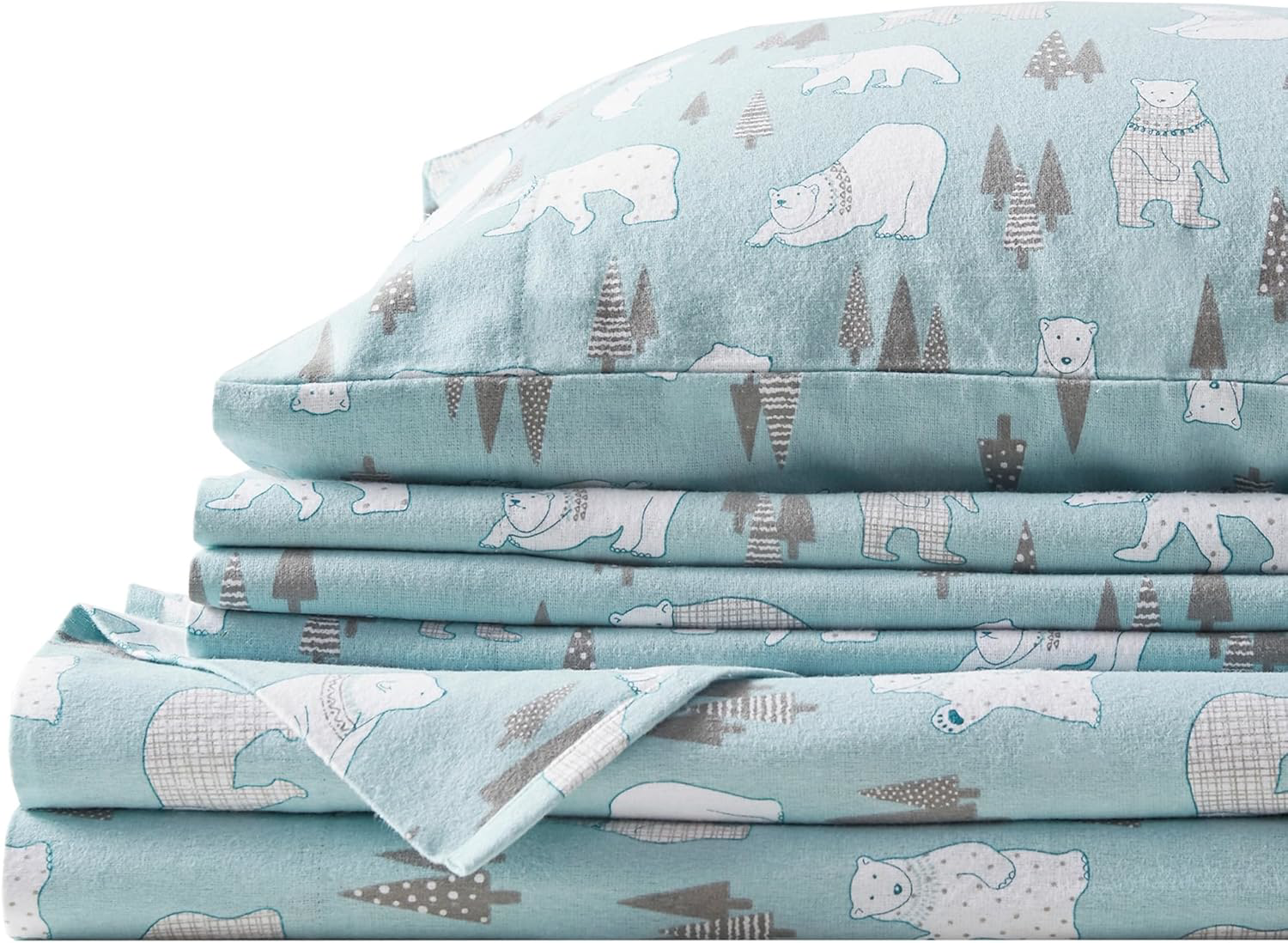 Twin XL Cotton Flannel Deep Pocket Sheets Set Blue Polar Bears 3 Piece