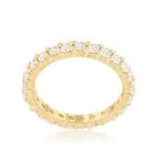 Yellow Gold-Tone Plated Cubic Zirconia Round Cut Eternity Band Ring