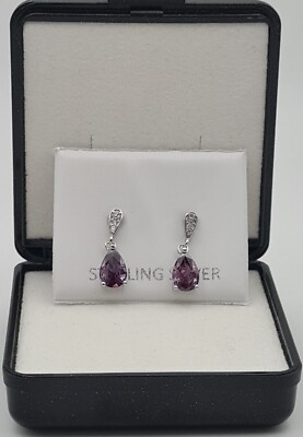 925 Sterling Silver Tear Drop Earrings Drop Studs CZ Women, Girls Pierced Ear