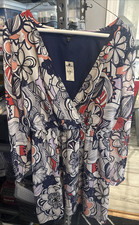 Express Floral Long Sleeve Dress Navy Blue Coral V-Neck Elastic Waist S