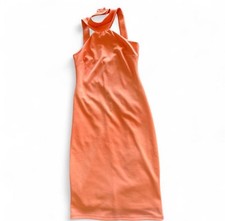Bebe Women's Peach Orange Halter Bodycon Midi Dress Size 4 / S/M