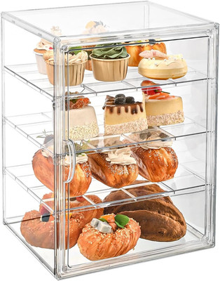 Pastry Display Case，4-Tier Adjustable Clear Bread Storage with Magnetic Door，Bre