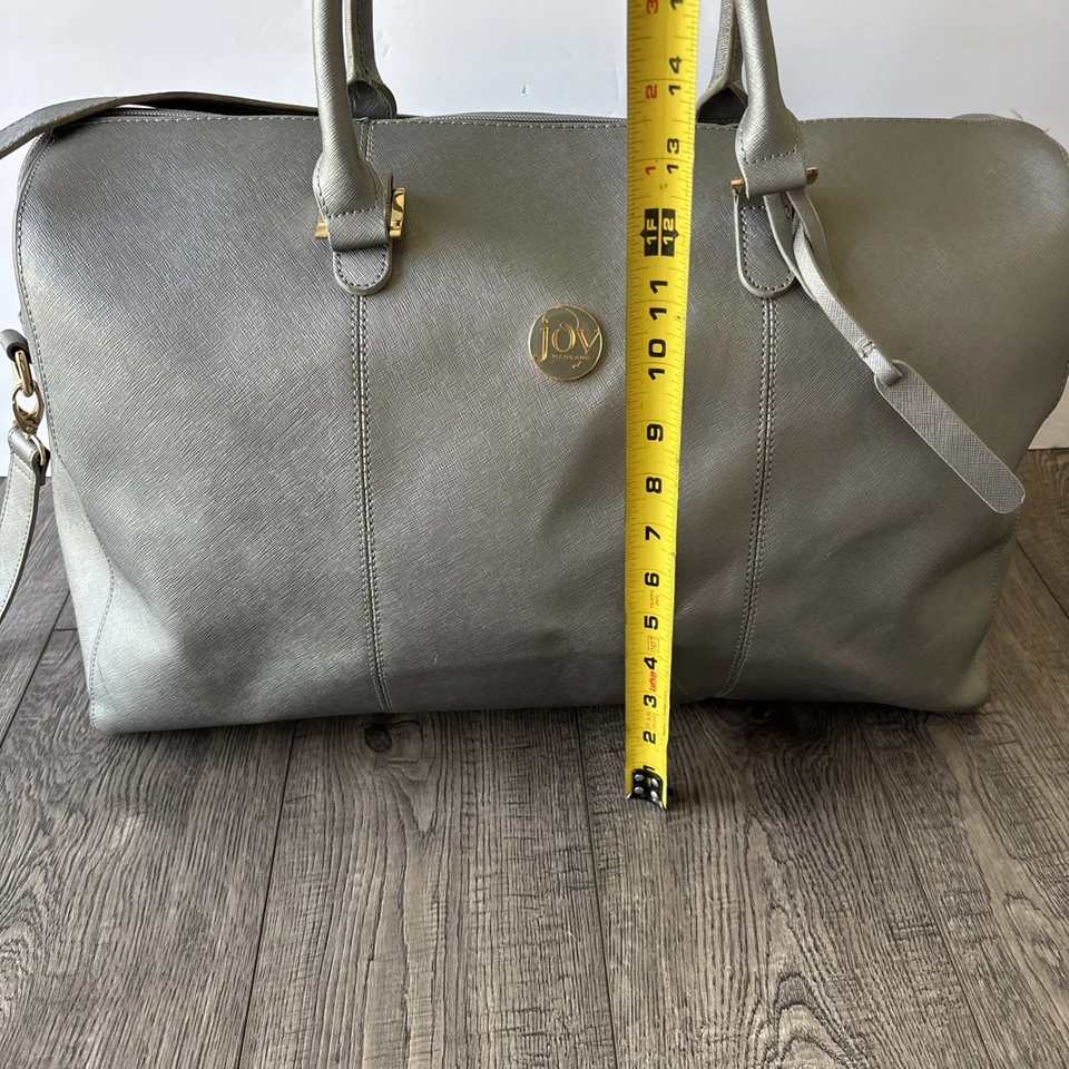 Joy Mangano Genuine Leather Clothes It All Bag Tote Duffle Silver Pockets RFID - Image 4 of 4