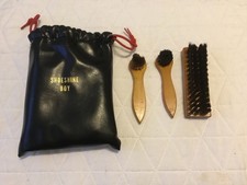 Vintage Shoe Shine Travel Kit 3 Brushes Drawstring Bag