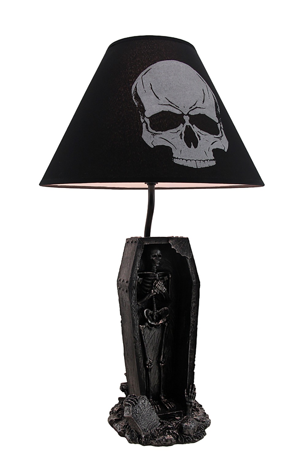 Zeckos The Gloaming Skeleton in a Coffin Table Lamp and Fabric Skull Shade