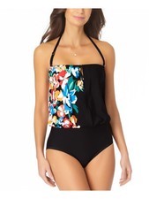 ANNE COLE Women's Black Keyhole Removable Strap Bandeau One Piece Swimsuit 8