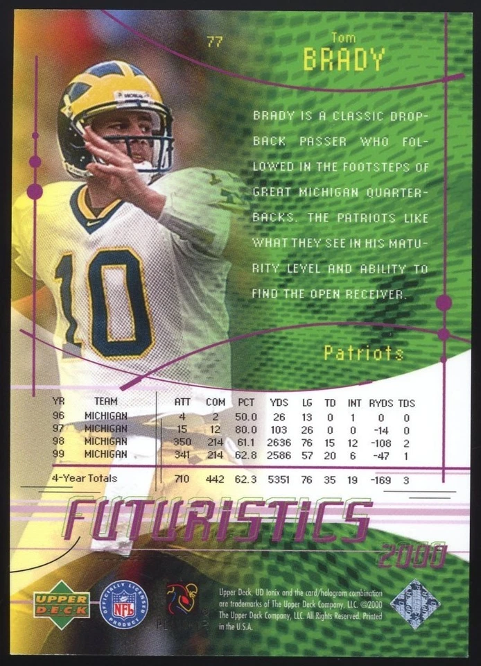 TOM BRADY 2000 UPPER DECK IONIX FUTURISTICS ROOKIE 1832/2000 #77 RC - Image 2 of 2