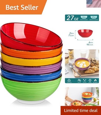 Bonita Cereal Bowls Set of 6-27 Oz Ceramic Soup Bowls, Microwave & Dishwasher Sa