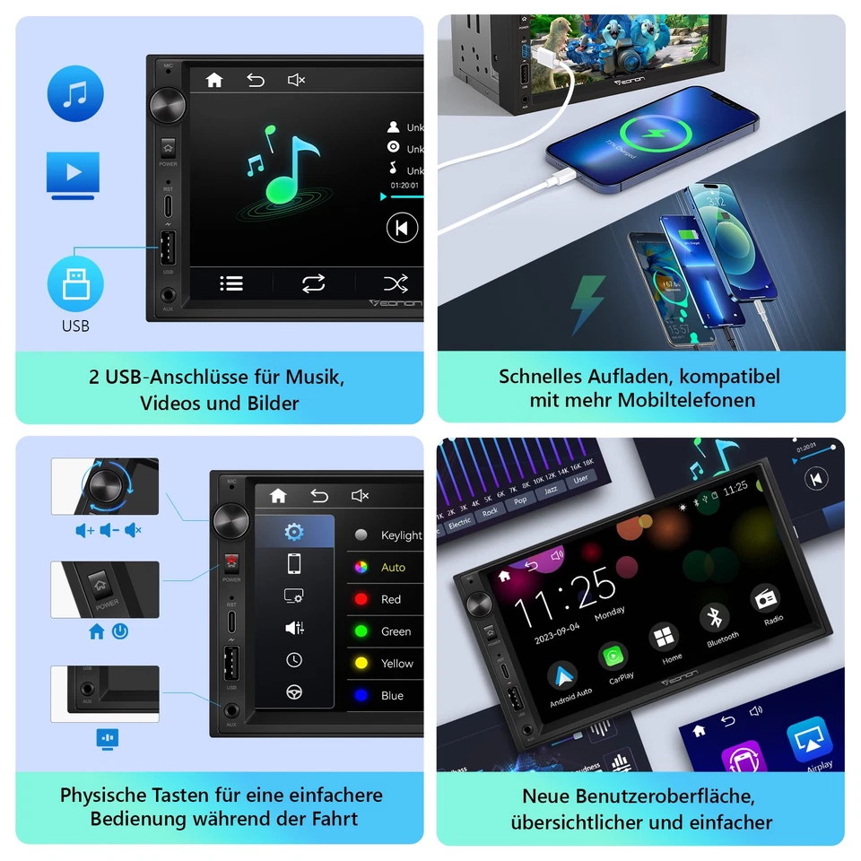 Eonon X3 7" QLED Doppel 2 DIN Autoradio Apple CarPlay Android Auto DSP Bluetooth - Bild 4 von 4