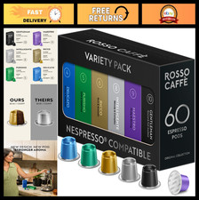 60 Espresso Coffee Pods for Nespresso - Premium Variety Pack, 6 Flavors, Rich to