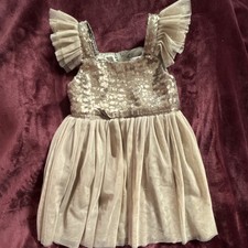Popatu 2T Girls Formal Flower Girl Dress Beige Gold Sequin Tulle