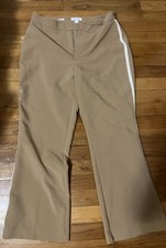 Nine West Women's Beige/White Solid Flat Front Dress Pants Pockets Zip Closure