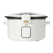 Beautiful 4 Qt Digital Slow Cooker with Hinged Locking Lid, Matte Steel, Black