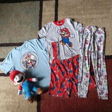 Super Mario Bros Pajama Set Size 10/12 Pants/Shirt /Mario Plush READ