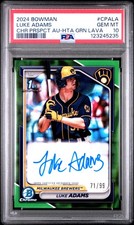 2024 BOWMAN CHROME PRSPCT AUTOS HTA GREEN LAVA #CPALA LUKE ADAMS 71/99 PSA 10