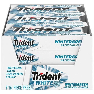 Trident White Wintergreen Sugar-Free Chewing Gum, 16 Count (Pack of 9), 