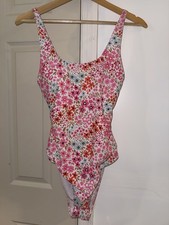 Women's Floral One-Piece Swimsuit Pink Multicolor Mesh Lined Stretch L