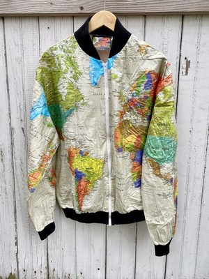 1991 Wearin The World Jacket Mens XXL Size 44 - Map Print Tyvek Kurt Cobain USA