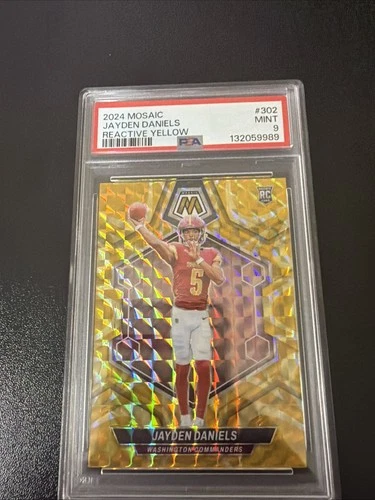 2024 Jayden Daniels Rookie!!! # 302 Reactive Yellow Mosaic Prizm PSA 9!!!