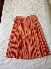 Pimkie Size 10 Terracotta Burnt Orange Midi Skirt Pleated With Buttons