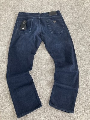 Emporio Armani Ea7 Denim Jeans Size 33/32 Washed Out Straight Fit Pants Blue