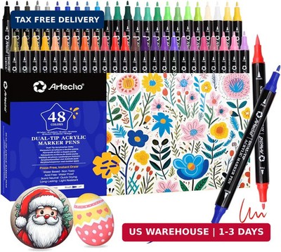 Artecho Acrylic Paint Markers 48 Colors, Acrylic Paint Pens with Brush Tip and F