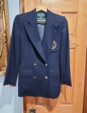 Vintage Polo Ralph Lauren Double Breated Wool Blazer with Hand Sewn Crest Size 8