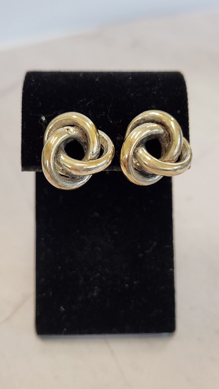 Vintage 3 Ring Love Knot Earrings Huge Sterling 925 Studs 12.8 grams!