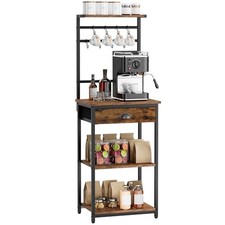 5 Tier Coffee Bar Station, Coffee Stand with Fabric Drawers, 8 S Rustic Brown