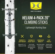 Hawk Helium 4-Pack Aluminum Climbing Sticks, Tree Stand Hunting Gear, 20 Inch