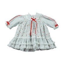 Vintage 12M Cutest One Baby Girl Apple Print Lace Ruffle Dress Gray Red Prairie