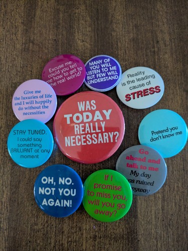 Lot of 9 Humorous Theme Quote Pinback Buttons/Badges - Vintage 80s