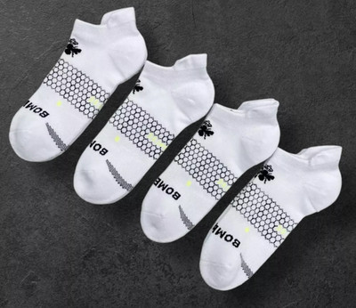 4 Pairs Men's Bombas Running Ankle honeycomb Socks Size Medium 8-10.5 White