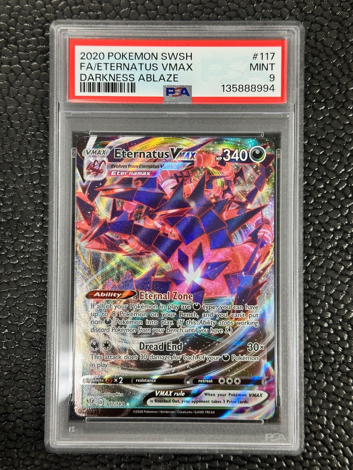 PSA 9 GEM MINT Eternatus VMAX 117/189 Darkness Ablaze FULL ART Pokemon Card
