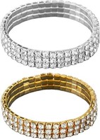 2X Damen FußKettchen Stretch Kristall Sommer Strand FußSchmuck Mehrschichtig