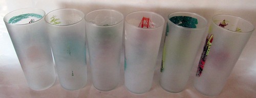 Vintage Libbey California Scenes Frosted Glasses Complete Set of 6 w/ Holder - Picture 5 of 6