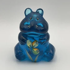 VINTAGE FENTON “Blue” Rare HIPPO PAPERWEIGHT HAND PAINTED - SIGNED