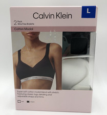 Calvin Klein Women  s Cotton Modal Wirefree Bralettes 2 Pack Large NWT